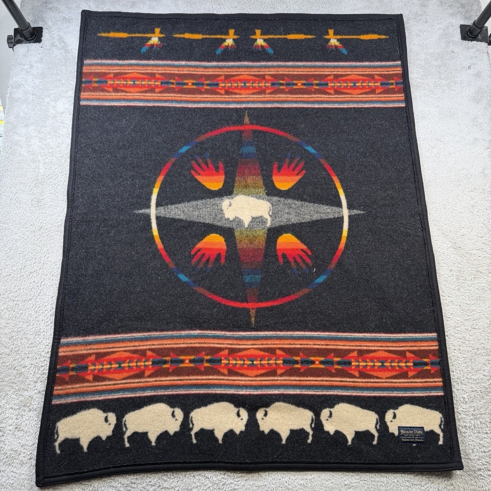 Pendleton Beaver State Big Medicine Buffalo Crib Blanket Oxford 32x42 USA Made